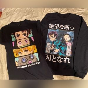 Two Demon Slayer Shirts T Shirt Sweatshirt Adult Small Hot Topic Box Lunch Anime